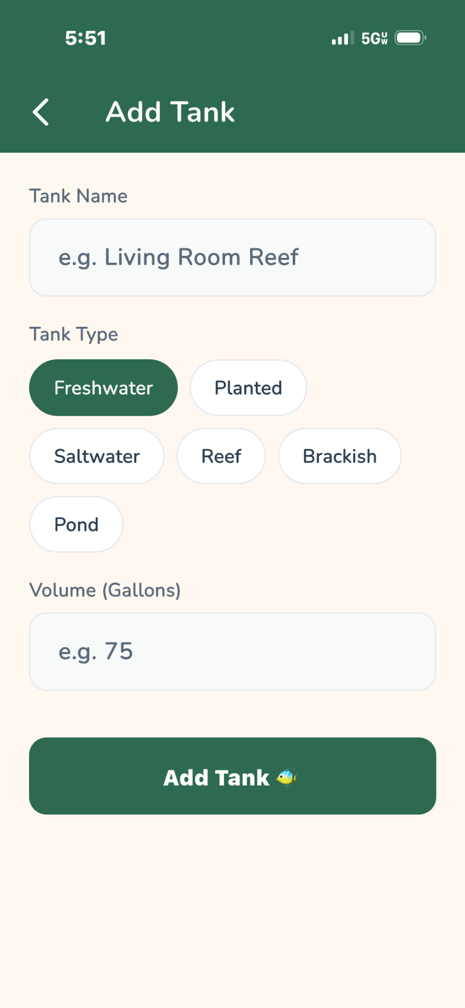 Arkive aquarium tank setup screen
